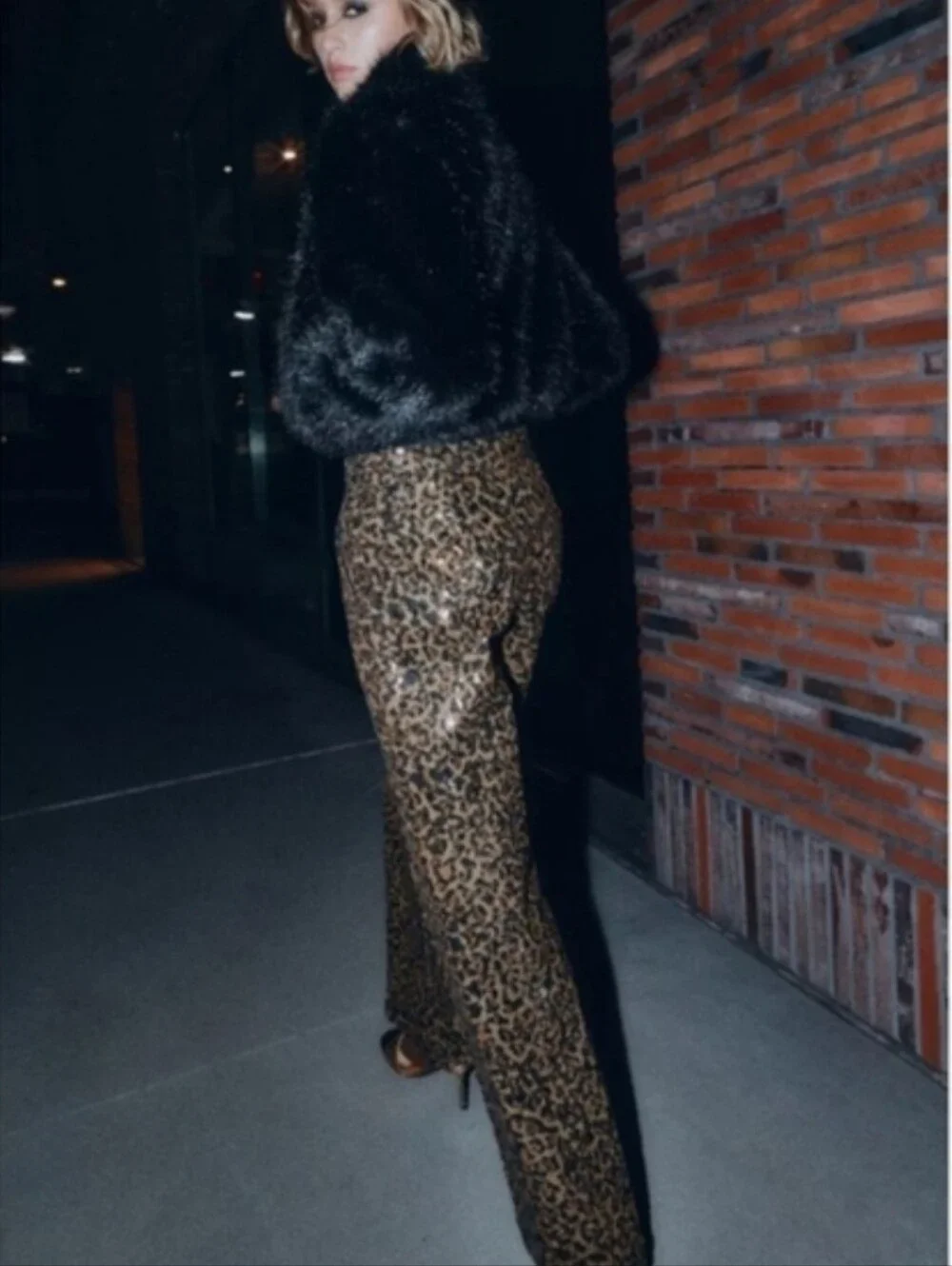 ZARA ANIMAL PRINT SEQUIN STRAIGHT LEG PANTS SIZE M